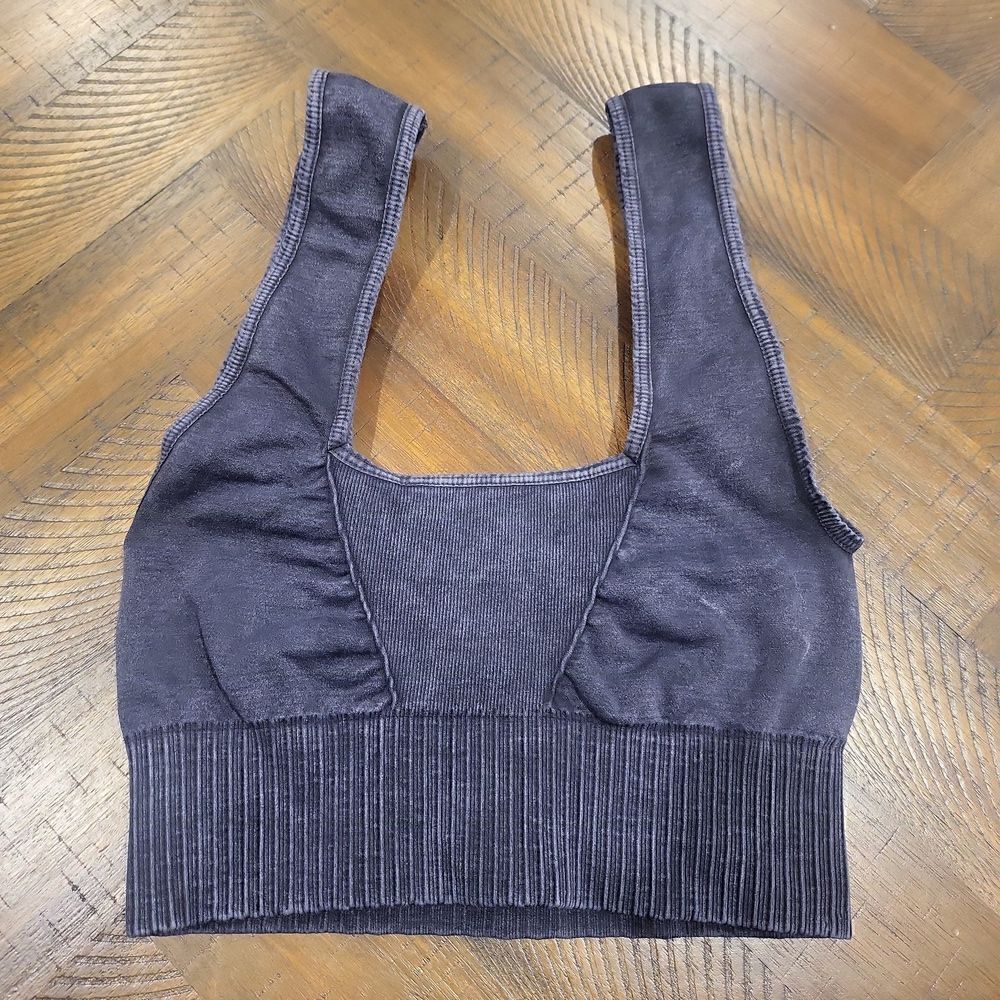 Free People Good Karma Square Neck Bra Washed Black XS/S